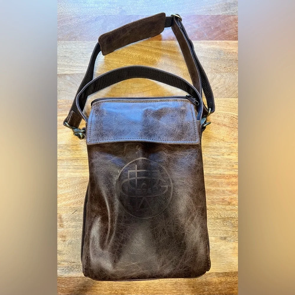 Brown Leather Crossbody Bag | Chill n Go 2 Bottle Carrier | Insulated | Brown